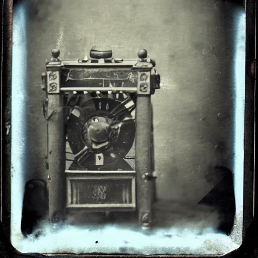 Prompt: a time machine, tintype photograph