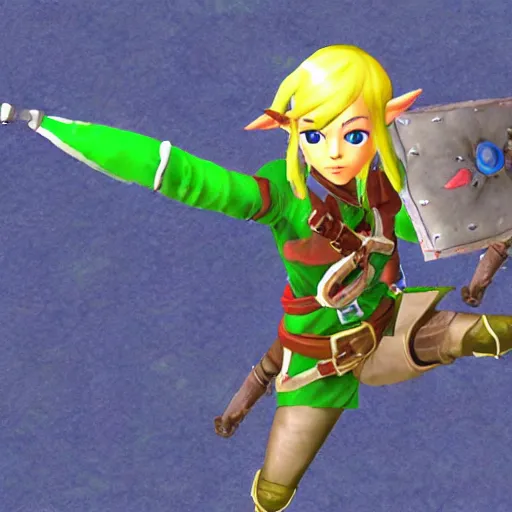 Image similar to linkle doing the splits, ingame screenshot from zelda