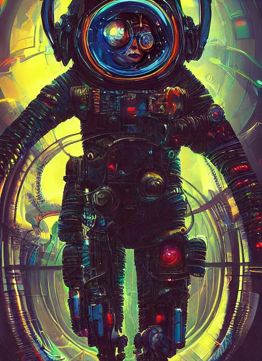 Image similar to a futuristic astronaut with glowing eyes and a wormhole tunnel cyberpunk art by android jones, featured on artstation, darksynth, synthwave