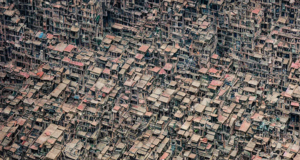 Prompt: Professional Photography, Nikon, Kowloon walled city space colony