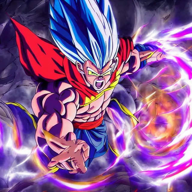 Image similar to muscular anime man powers up going super saiyan in the hyperbolic time chamber, ultrafine hyperrealistic detailed face illustration by kim jung gi, irakli nadar, intricate linework, sharp focus, bright colors, matte, octopath traveler, final fantasy, unreal engine highly rendered, global illumination, radiant light, intricate rainbow environment