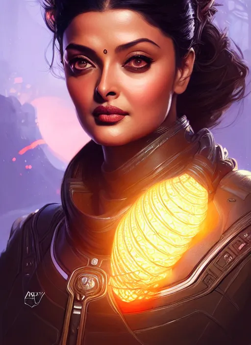 Image similar to portrait of apex legends, aishwarya rai, intricate, elegant, glowing lights, highly detailed, digital painting, artstation, glamor pose, concept art, smooth, sharp focus, illustration, art by artgerm and greg rutkowski, artey freytag