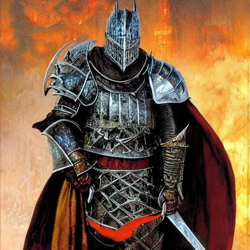 Prompt: dark souls knight as a fantast knight, realistic closeup portrait art by norman rockwell and donato giancola and greg rutkowski