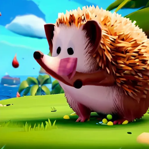 Image similar to hedgehog playing golf in sea of thieves, cute, colourful, happy, adorable