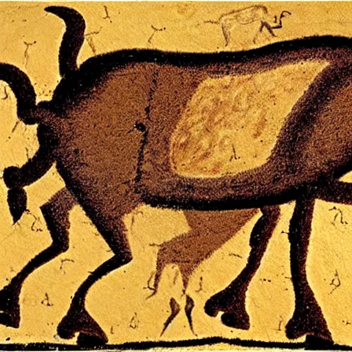 Image similar to minotaur, paleolithic cave painting