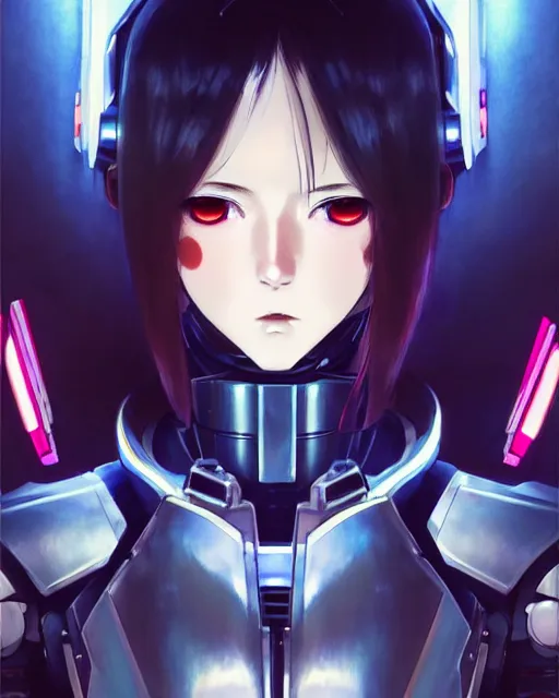 Image similar to portrait Anime Girl in mecha armor in night tokyo Sharp fine face pretty face, realistic shaded Perfect face, fine details. Anime. cyberpunk realistic shaded lighting by katsuhiro otomo ghost-in-the-shell, magali villeneuve, artgerm, rutkowski Jeremy Lipkin and Giuseppe Dangelico Pino and Michael Garmash and Rob Rey