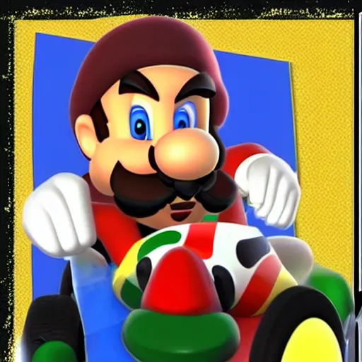 Image similar to saddam hussein in mario kart 6 4