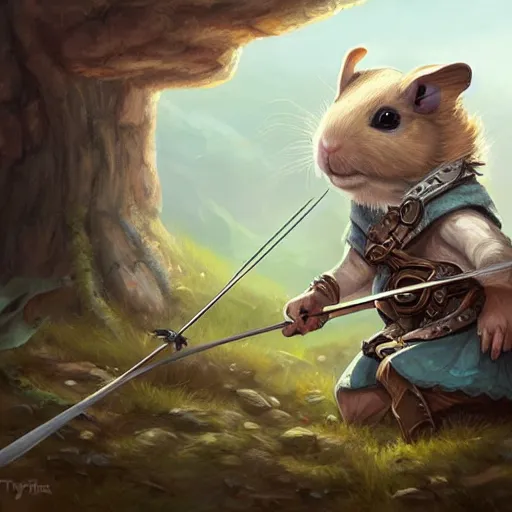 Image similar to cute little anthropomorphic Guinea Pig Crossbow Archer, tiny, small, short, Chainmail outfit, cute and adorable, pretty, beautiful, DnD character art portrait, matte fantasy painting, DeviantArt Artstation, by Jason Felix by Steve Argyle by Tyler Jacobson by Peter Mohrbacher, cinema