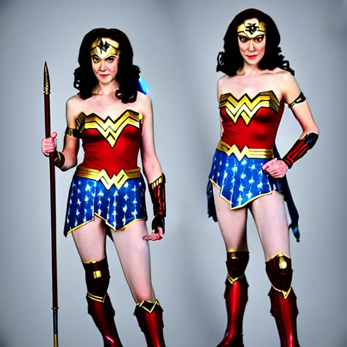 Image similar to professional full length photograph of Audrey Herburn as wonder woman. Extremely detailed. 8k