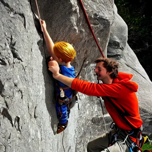 Image similar to Calvin and Hobbes rock climbing