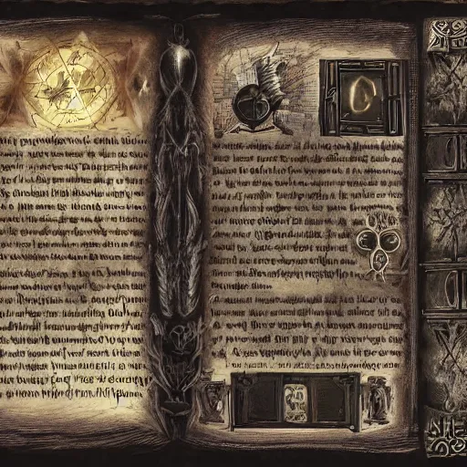 Image similar to occult spellbook open to a dark spell, hyperdetailed page out of an occult spellbook, 4k