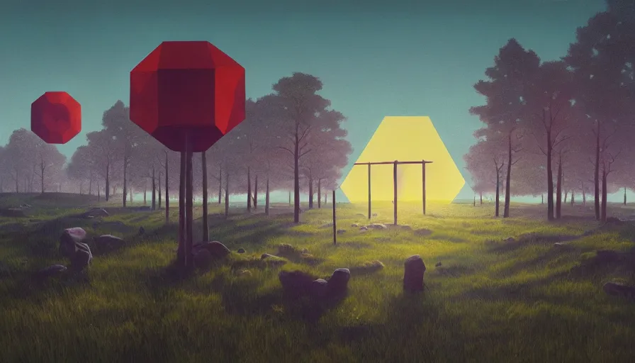 Image similar to hexagon blocking the sun, earth in foreground, simon stalenhag