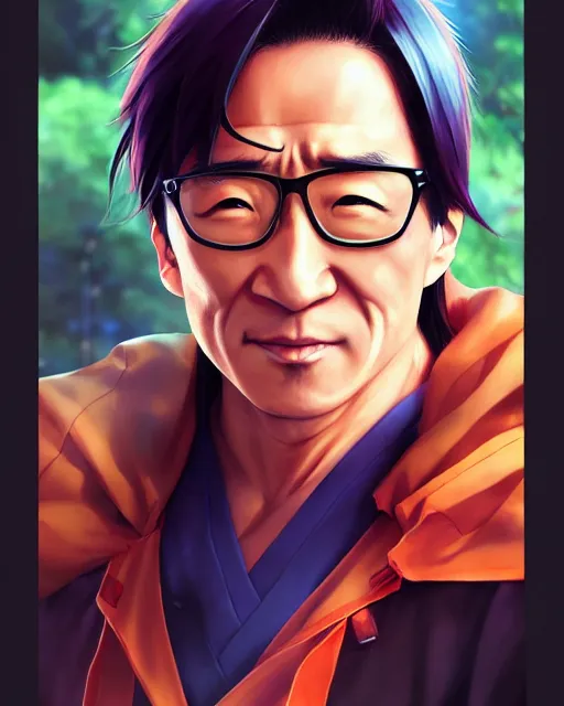 Image similar to anime portrait of Jackie Chan as an anime man by Stanley Artgerm Lau, WLOP, Rossdraws, James Jean, Andrei Riabovitchev, Marc Simonetti, and Sakimichan, trending on artstation