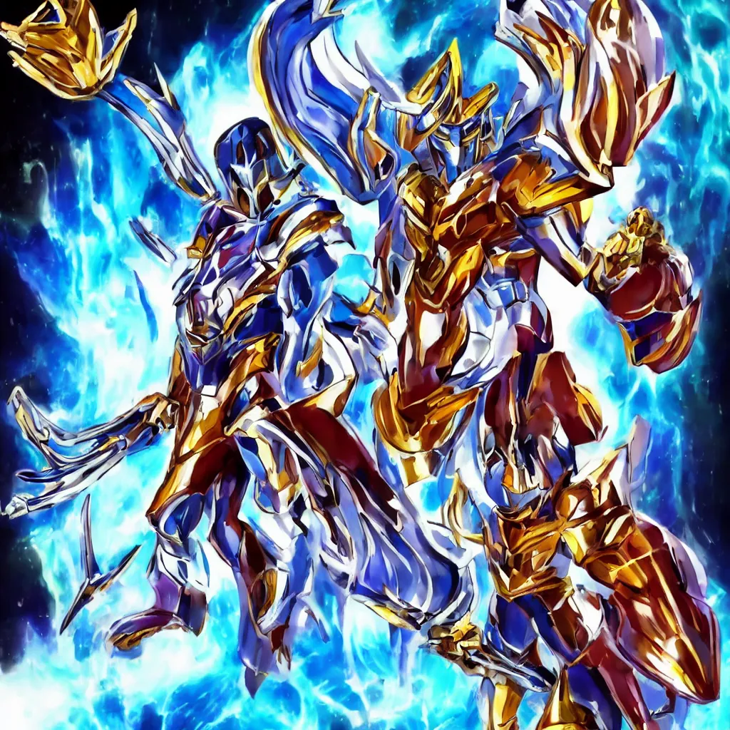 Image similar to Dohko from Saint Seiya posing with his armor. In the style of Arcane (2021). 4k, 8k, high quality, masterpiece, award-winning, acclaimed.