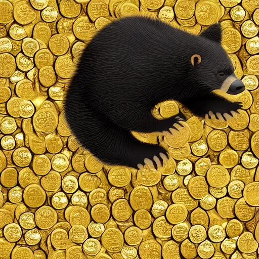 Image similar to a honey badger sitting on a large pile of gold coins, animated, digital art, trending on artstation, 4 k