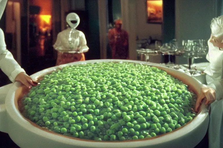 Prompt: peas and cheese aspic, in cyberspace, in 1 9 9 5, y 2 k cybercore, industrial low - light photography, still from a ridley scott movie