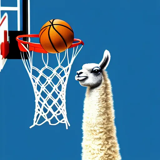 Image similar to a llama dunking a basketball, 4 k, digital art, high resolution, trending on artstation