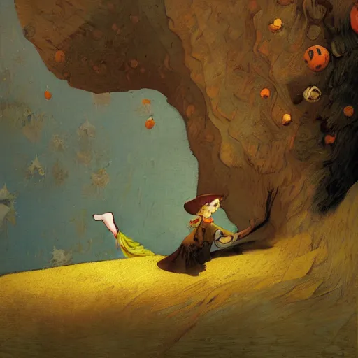 Prompt: james and the giant peach!!!!! illustrated by johannes vermeer, greg rutkowski, gaston bussiere, van gogh, davinci, and zdzisław beksinski, award - winning, cgsociety contest winner