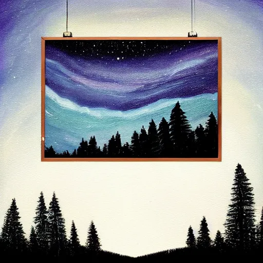 Image similar to a painting of a night sky with stars and trees, poster art by tim biskup, behance contest winner, space art, poster art, wallpaper, digital illustration