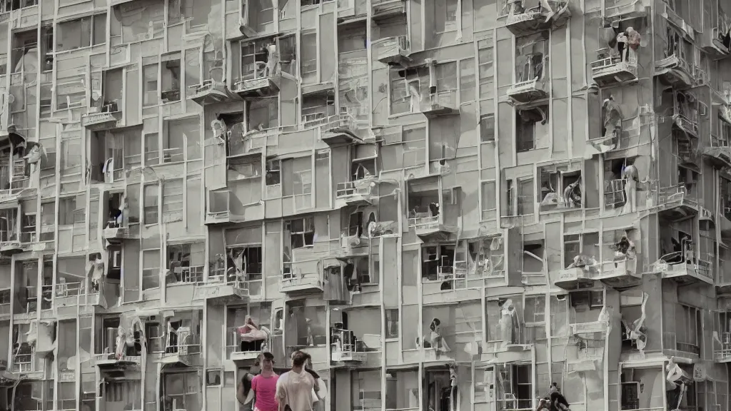 Prompt: thermography photo of people in a building