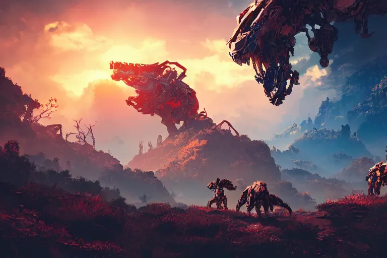 Image similar to ravager machine mecanical creature robot of horizon forbidden west horizon zero dawn bioluminiscence global illumination ray tracing hdr fanart arstation by ian pesty and alena aenami artworks in 4 k