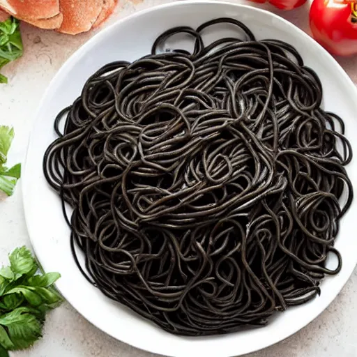 Prompt: black spaghetti pasta