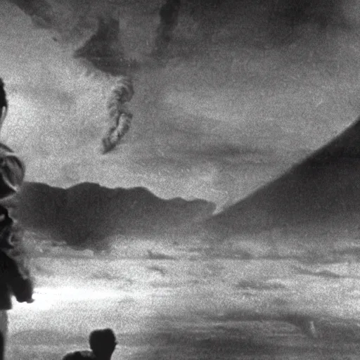 Image similar to a filmstill of Kim Jong-il, monster destroying Pyongyang, in Godzilla (1954) by Ishirō Honda, epic ultrawide shot, cinémascope