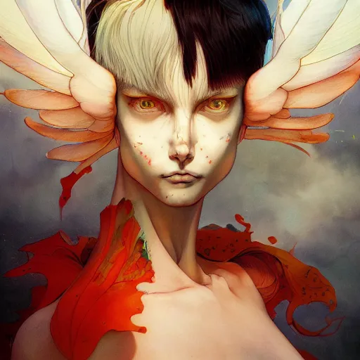 Image similar to prompt : panteon character portrait soft light painted by james jean and katsuhiro otomo and erik jones, inspired by evangeleon anime, smooth face feature, intricate oil painting, high detail illustration, sharp high detail, manga and anime 1 9 9 9