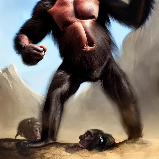 Image similar to Strong Angry Chimpanzee Screaming, Boris Vallejo, Epic, 8k resolution, ArtStation, Hyperrealistic