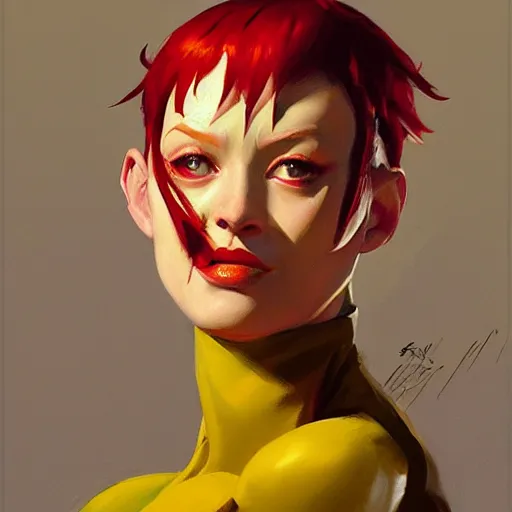 Image similar to greg manchess portrait painting of leeloo from the 5 th element as overwatch character, medium shot, asymmetrical, profile picture, organic painting, sunny day, matte painting, bold shapes, hard edges, street art, trending on artstation, by huang guangjian, gil elvgren, ruan jia, randy vargas, greg rutkowski