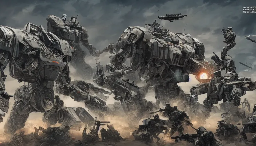 Image similar to comic book art of troops against giant robots during war, hyperdetailed, artstation, cgsociety, 8 k