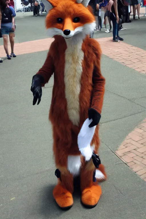 Image similar to an anthropomorphic fox, fursuit, cosplay