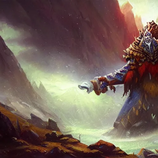 Prompt: the hero mountain king from the game warcraft 3, oil painting, by greg rutkowski