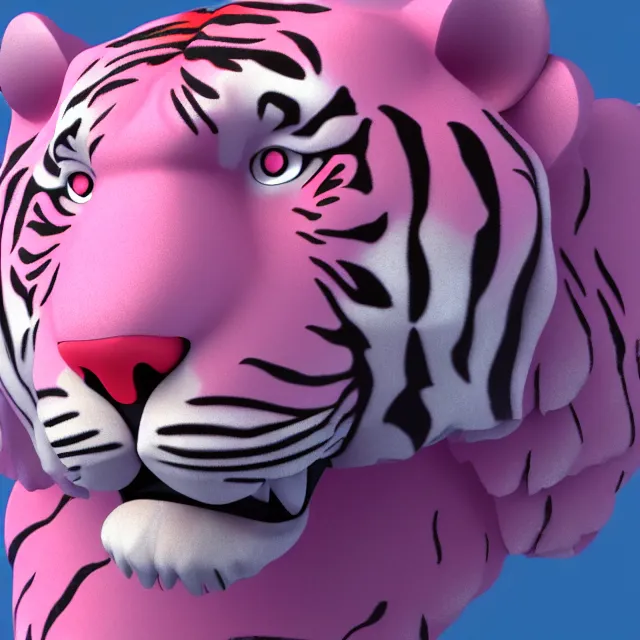 Prompt: 4 k 3 d render of a gigantic tiger made of crystaline rose quartz