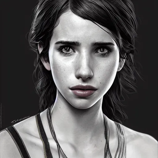 Image similar to ultra realistic illustration, emma roberts from last of us, intricate, elegant, highly detailed, digital painting, artstation, concept art, smooth, sharp focus, illustration, art by artgerm and greg rutkowski and alphonse mucha