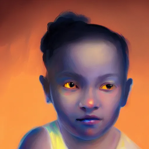 Image similar to kid with big head, digital painting, beautiful lighting