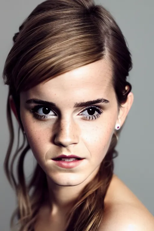 Image similar to High Quality Photograph of Emma Watson!!, Portrait, Cinematic Lighting, 100mm Lens, Boudoir!, Flat Background, Award winning photography