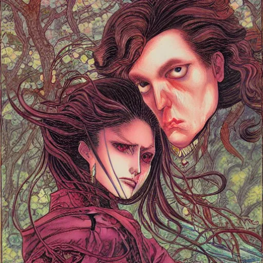 Prompt: a painting in the style of ayami kojima and in the style of charles vess.
