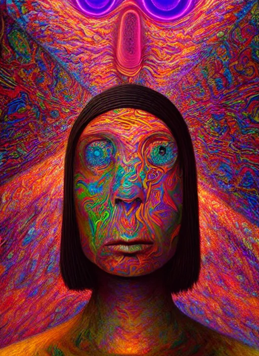 Prompt: portrait ultra dimensional entity, accidentally tripping on dmt and acid, psychedelic experience, overwhelming psychosis of self realization and burning awakening, ultra high definition, unreal engine 5, hyperrealism, masterpiece composition, by casey weldon, barclay shaw