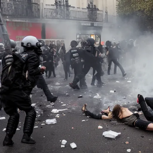 Prompt: riot in Paris, photojournalism