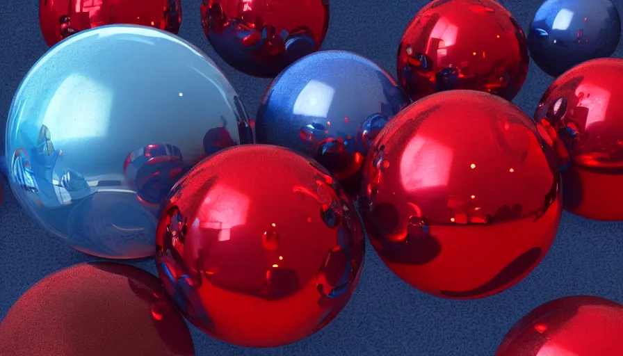 Image similar to metallic red spheres with lonely blue sphere, wallpaper, hyperdetailed, artstation, cgsociety, 8 k