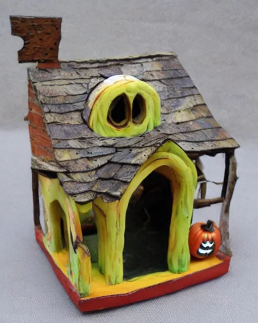 Image similar to photograph of a calico critter miniature toy cute halloween house