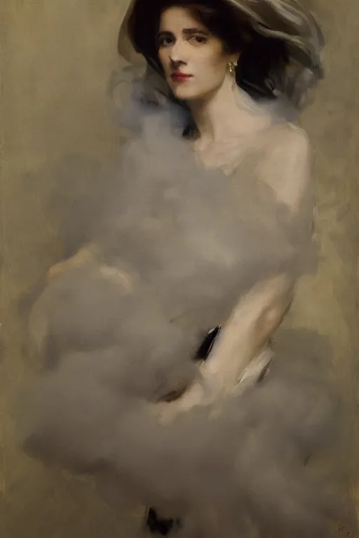 Prompt: 4k Detailed portrait by John Singer Sargent of A woman shrouded in a cloud of smoke