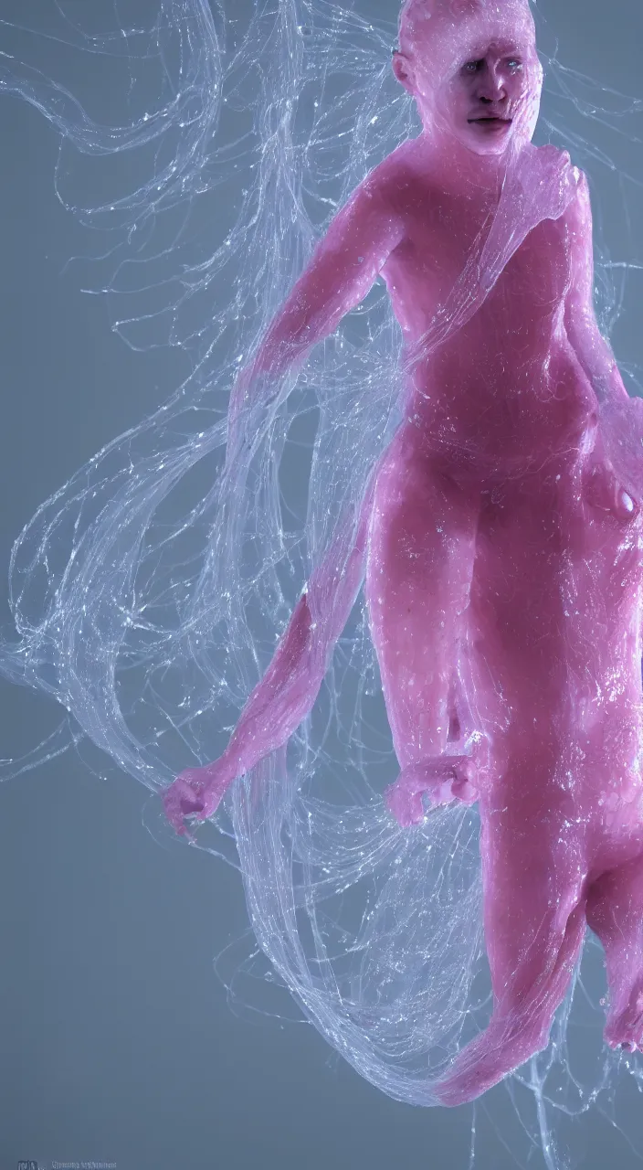 Image similar to a human jellyfish hybrid, octane render, 4 k, 3 d, ultra realistic