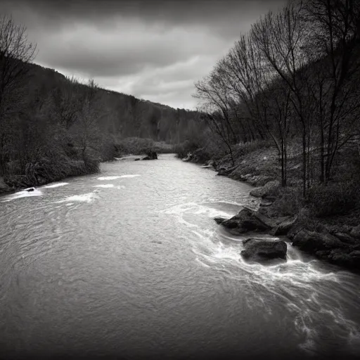 Prompt: the underworld river, gloomy, HD.