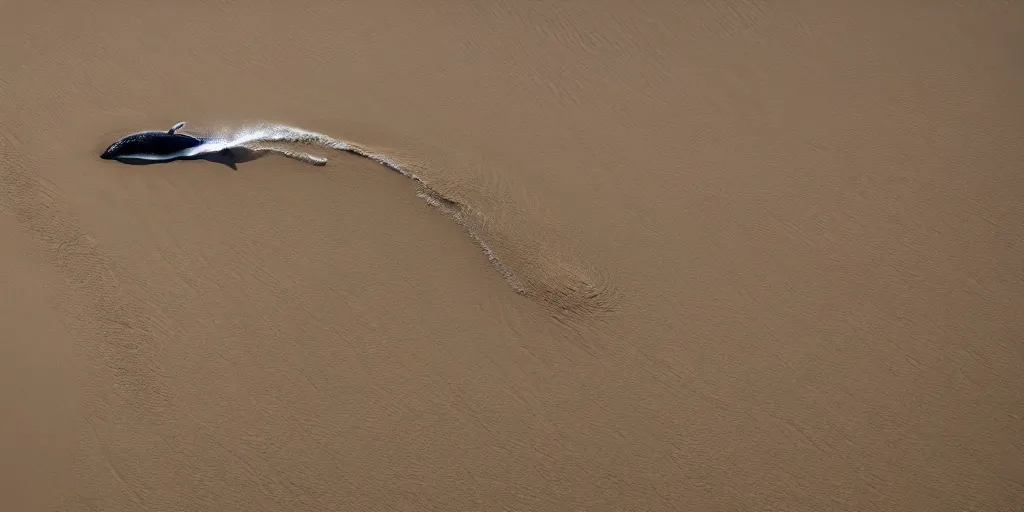 Image similar to giant whale swimming in sand dunes, photography