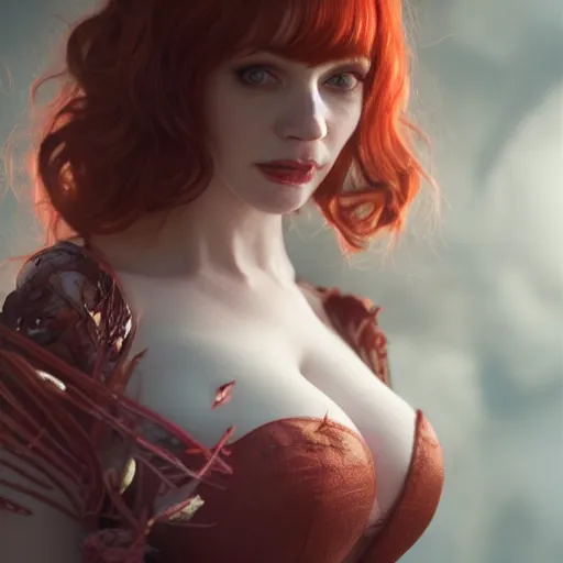 Image similar to Christina Hendricks as succubus, breathtaking, 8k resolution, extremely detailed, beautiful, artistic, Hyperrealism, beautiful face, octane render, redshift