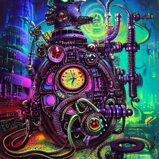 Image similar to steampunk rat, acid, 303, psychedelic, by paul lehr, cd cover for psytrance artist