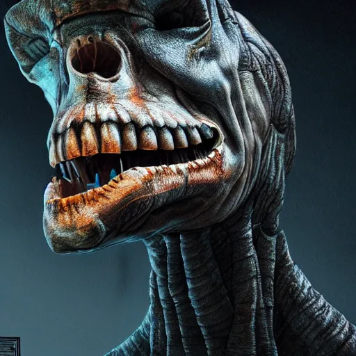 Image similar to Photorealistic bone hammerhead monster from pitch black. Hyperdetailed photorealism, 108 megapixels, amazing depth, glowing rich colors, powerful imagery, psychedelic Overtones, 3D finalrender, 3d shading, cinematic lighting, artstation concept art