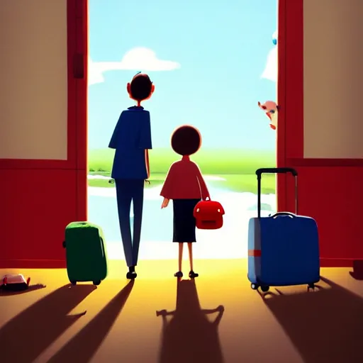 Prompt: goro fujita ilustration parents couple packing suitcases in the car, painting by goro fujita, sharp focus, highly detailed, artstation